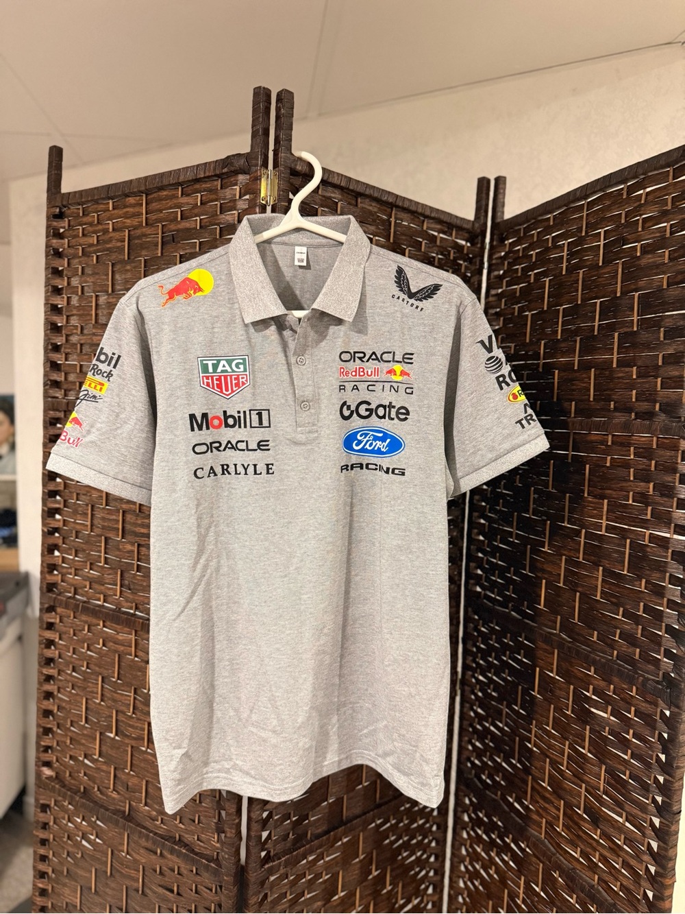 Red Bull Racing Gray Team Polo Shirt with Sponsor Logos